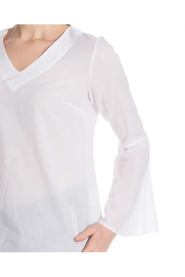 Kolları Volan Bluz - Beyaz