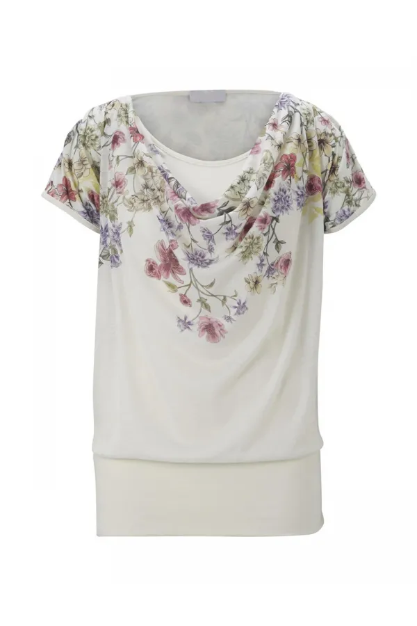 Çiçek Baskılı Bluz - Ekru