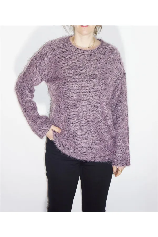 Yuvarlak Yaka Kazak - Eflatun