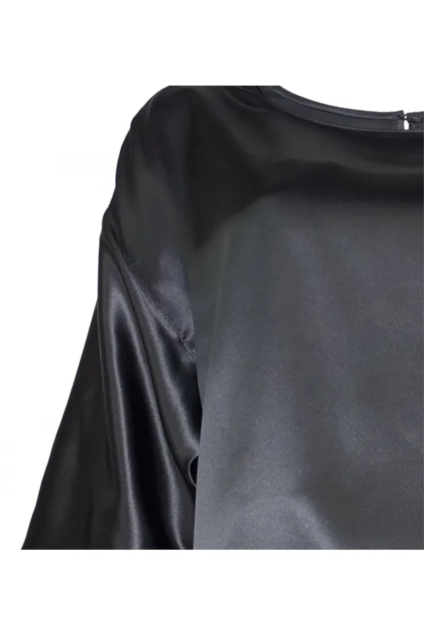 Saten Saf İpek Bluz - Koyu Gri