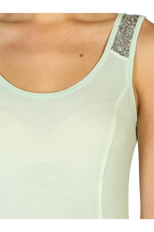 Dantelli Payetli Bluz - Nane Yeşili