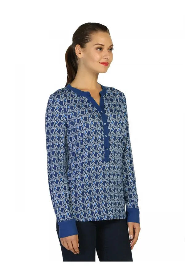 Uzun Kollu baskılı Tişört - Royal