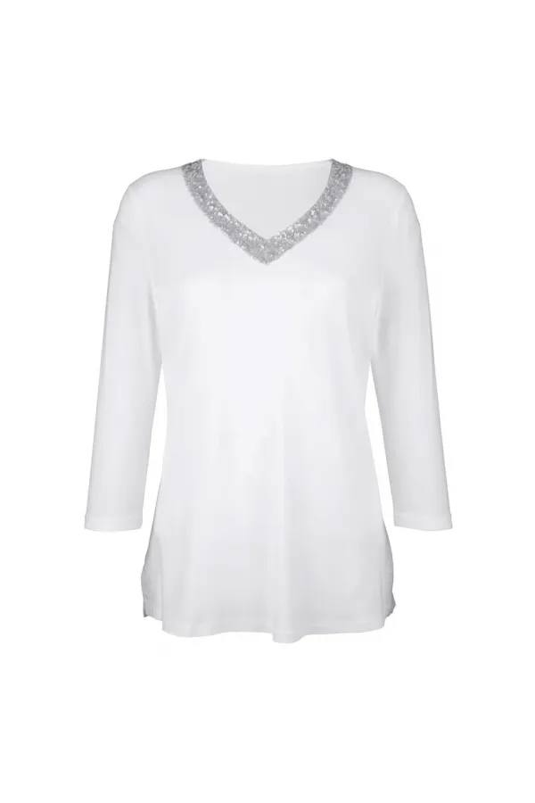 Payetli Tişört - Beyaz