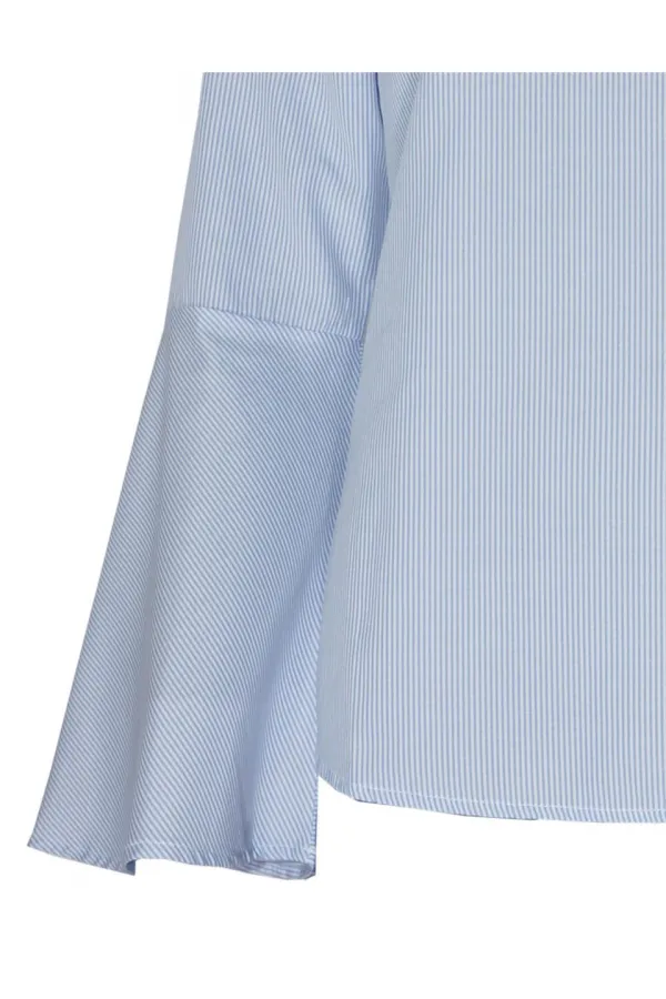 Çizgili Kolu Volan Bluz - Mavi