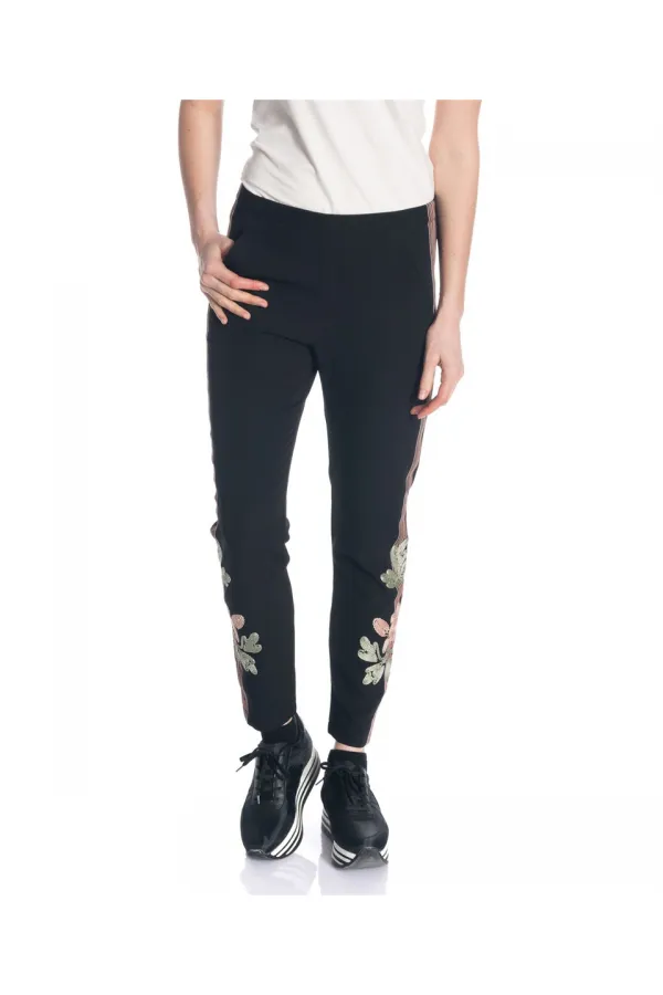 Nakış İşlemeli Pantolon - Siyah