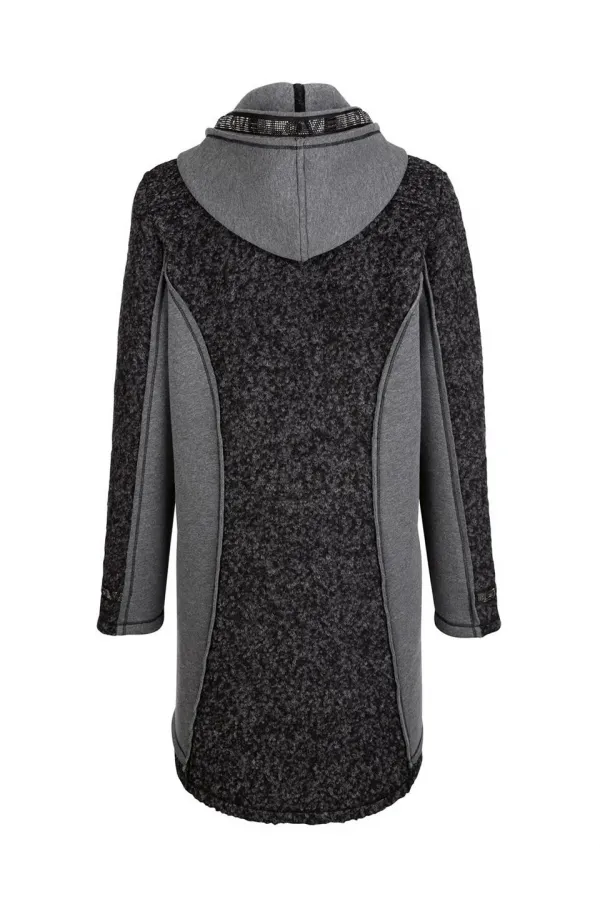 Veste longue en laine à capuche - Anthracite