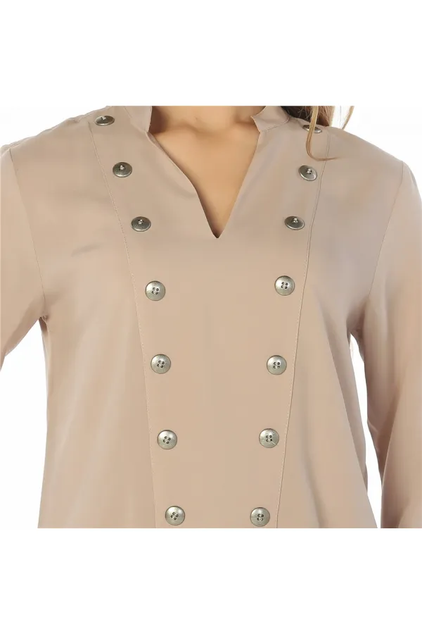 Düğme Bluz - Pudra