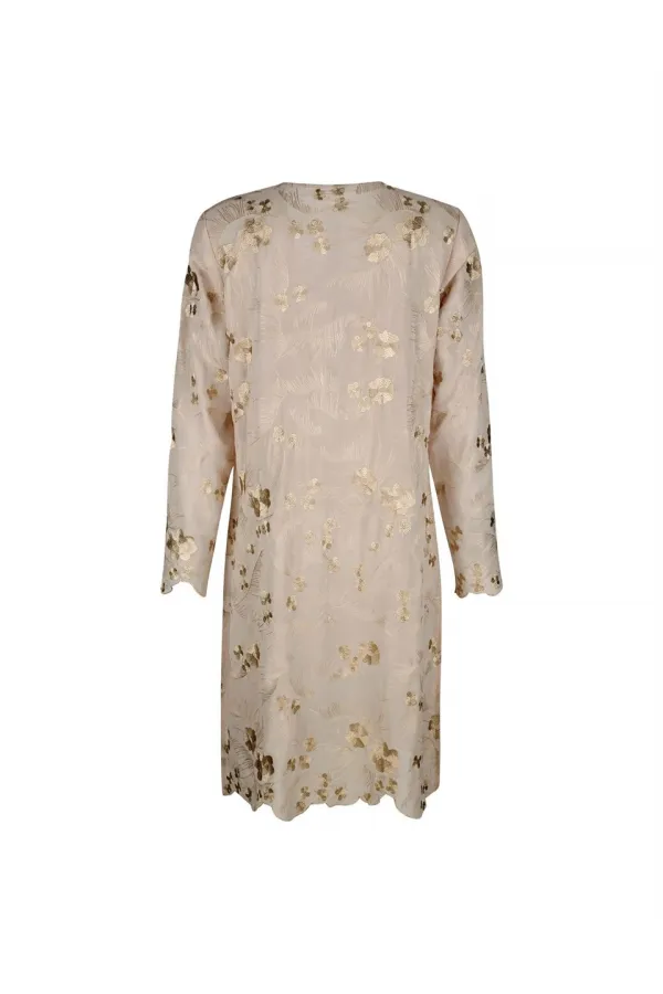 İşlemeli Uzun Ceket - Bej