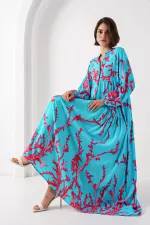 Robe hijab à motifs authentiques 2423 - Bleu glacier