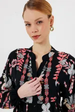 2423 Authentic Patterned Hijab Dress - Black - Terracotta