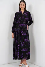 Robe longue hijab à motifs pour femme 2585 - Noir intense