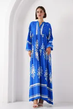 Robe hijab authentique à motifs 2423 - Blanc - Bleu marine