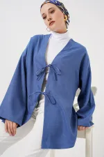 Keten Tesettür Kimono 5968 - İndigo