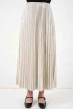 8009 Deri Görünümlü Piliseli Etek - Krem