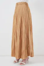 Jupe longue froissée pour femme 8042 - Biscuit
