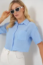 T-shirt court à manches courtes pour femme 20341 - Bleu