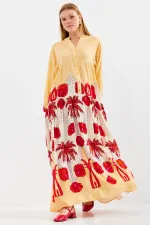 Robe hijab en viscose jaune et rouge pour femme 2423