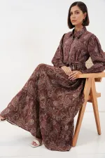 Robe hijab ceinturée pour femme 2589 - Marron