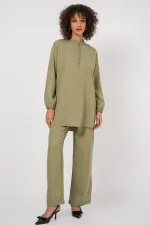 6678 Keten Tunik Pantolon İkili Takım - Çağla