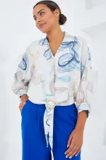 Chemise courte fluide oversize en satin pour femme 906 - Bleu