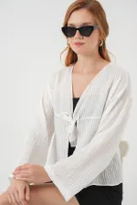 Women's Lace-Up Blouse 952 - White Women's Lace-Up Blouse 952 - White