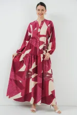 Robe hijab à motifs authentiques 2423 - B. Bordeaux