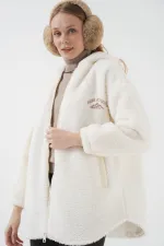 9102 Manteau en peluche blanc à capuche oversize