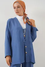 Kimono deux pièces en lin pour femme 6727 - Indigo
