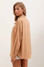 Chemise oversize en lin à poche unique 20153 - Biscuit