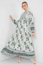 Robe hijab en viscose verte, blanche et bleu marine pour femme, référence 2423