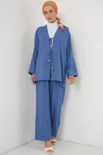 Kimono deux pièces en lin pour femme 6727 - Indigo