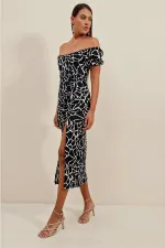 2396 Slit Summer Knitted Dress - Light Black