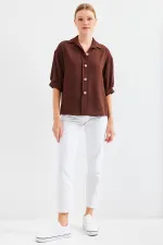 Chemise oversize à manches courtes en lin 20240 - Marron