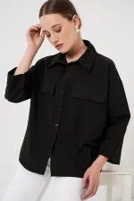 Women's Pocket Detailed Oversize Shirt 20313 - Black