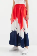 8025 Patterned Long Viscose Skirt - Red