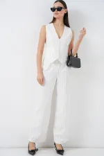 6709 Kadın Yelek Pantolon İkili Takım - B.Beyaz