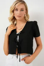 Chemisier court à manches courtes pour femme 958 - Noir