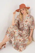 Women's Patterned Short-Sleeve Dress 2562 - Brown