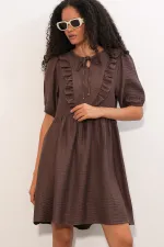 Women's Tie-Neck Short-Sleeve Ruched Dress 2600 - Brown