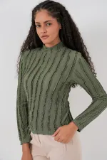 Kadın Dokulu Esnek Örme Bluz 975 - Haki