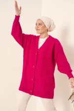 15768 Tesettür Triko Hırka - Koyu Pembe