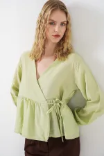 Kadın Yandan Bağlamalı Uzun Kollu Bluz 996 - E.Yeşil