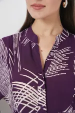 Kadın Desenli Uzun Tesettür Elbise 2585 - Mor