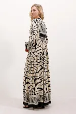 Robe hijab à motifs authentiques 2423 - Noir