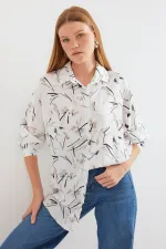 3985 Oversize Saten Gömlek - Siyah - Beyaz 1