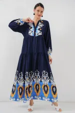 Robe hijab à motifs authentiques 2423 - Bleu marine 4
