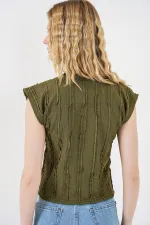 Women's Textured Sleeveless Knitted Stretch Blouse 991 - Khaki