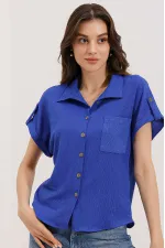 20187 Short Sleeve Oversize Knitted Shirt - Navy Blue