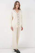 Kadın Hırka Pantolon Triko İkili Takım 15956 - Ekru