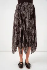 Jupe asymétrique en tulle et mousseline pour femme 8061 - Marron